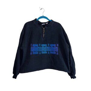 Vintage WEK Navy Colorful Southwestern Print 1/4 Zipper Cropped Pullover